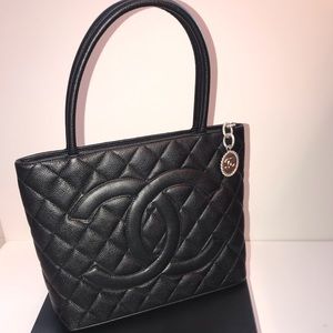 Chanel caviar medallion tote handbag
